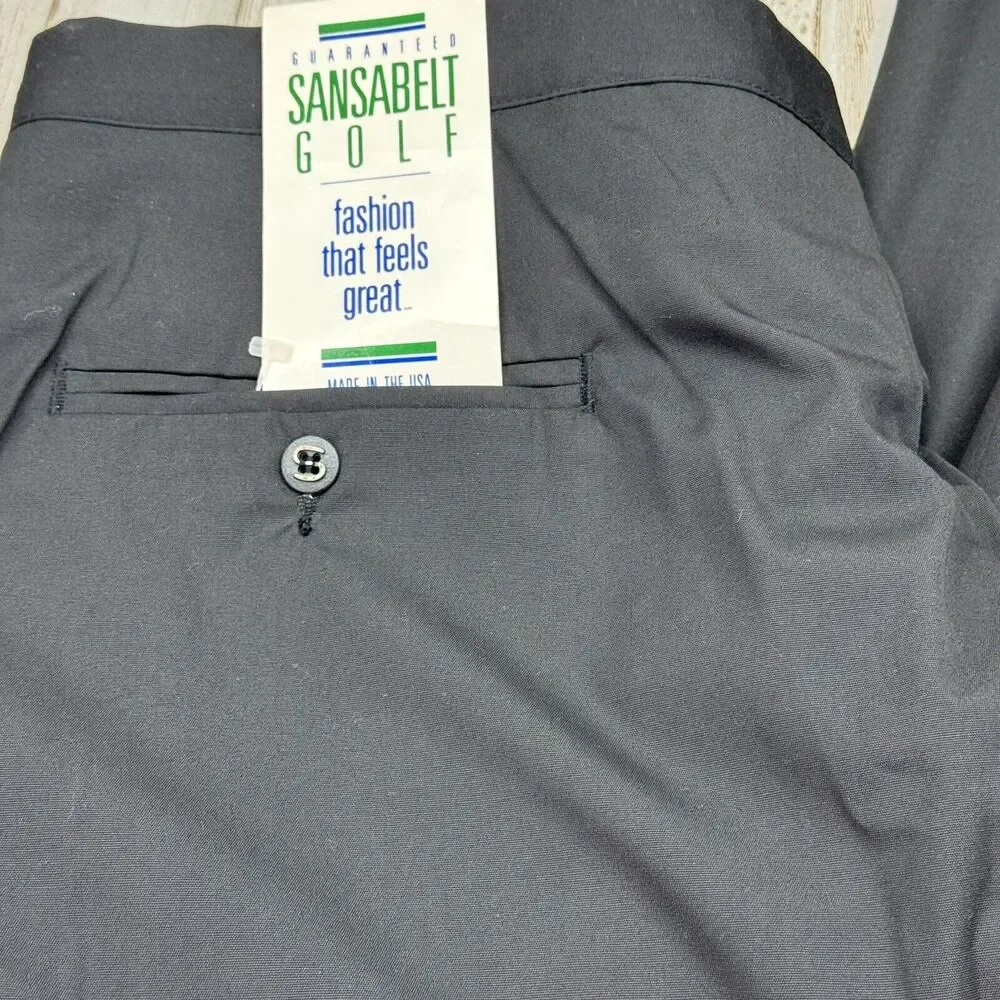 Vintage 70s Sansabelt Golf Pants Mens 38x36 Black Polyester Cotton Unhemmed NOS